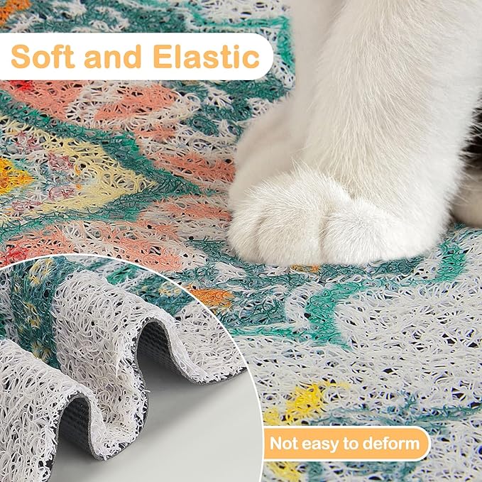Glittme Cat Litter Mat with Non-Slip Bottom Litter Box Mat 33"X22" Litter Trapping Mat Easy to Clean Washable Cat Food Mat for Kitty,L
