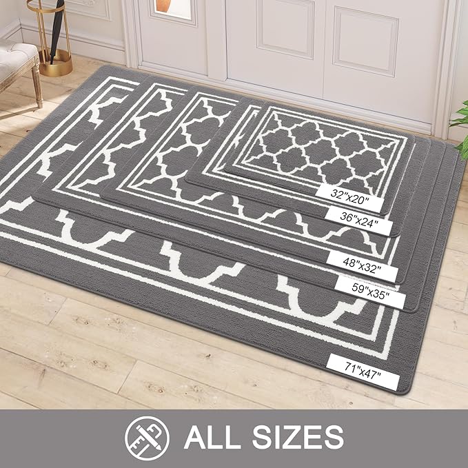 Buganda Large Indoor Door Mat, Dirt-Resistant and Absorbent Doormat, Washable, Low Profile Floor Mats for Inside Entryway, Front, and Back Door Entrance (59x35 Inches, Grey)