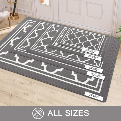Buganda Large Indoor Door Mat, Dirt-Resistant and Absorbent Doormat, Washable, Low Profile Floor Mats for Inside Entryway, Front, and Back Door Entrance (59x35 Inches, Grey)