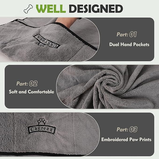 Microfiber Dog Grooming Bath Towel: Super Absorbent Soft Pet Grooming Towel Bath & Shower Supplies - Large Towels to Drying Dog Cat Pets Drying & Grommers (Gray, 2 Pcs)
