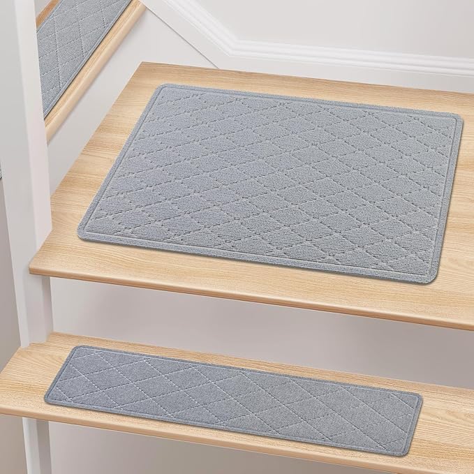Non Slip Stair Treads Landing Rug for Wooden Steps Indoor, 20"X32" Landing Slip Resistant Stair Rugs for Kids and Dogs, Polyester Stair Landing Mat,Grey