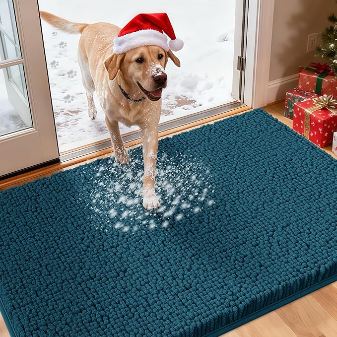 IM HOME Extra Large Dog Door Mats for Muddy Paws, 60" x 36" Chenille Absorbent Mud Mat for Dogs, Non Slip Heavy Indoor Door Mat for Dogs, Soft Dog Mat for Entryway, Mud Paw, Inside Floor, Teal Blue