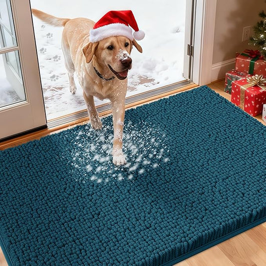 IM HOME Large Dog Door Mats for Muddy Paws, 48" x 30" Chenille Absorbent Mud Mat for Dogs, Non Slip Heavy Dog Rugs for Muddy Paws, Soft Indoor Door Mat for Entryway, Mud Paw, Inside Floor, Teal Blue