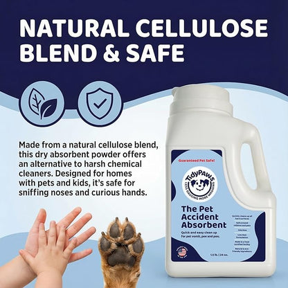 Pet Accident Absorbent Powder, 1.5 lb Shaker, Natural Cellulose, Fast Clean Up for Pet Urine, Vomit and Liquids, Fragrance Free