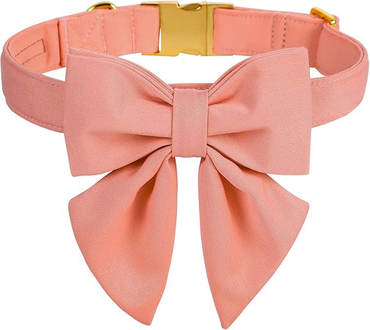 Maca Bates Candy Pink Dog Collar with Cute Solid Sailor Bow Tie for Extra Large Girl Boy Dogs,Girly Adjustbale Durable Breakaway Soft Collars with Bowtie for Female Male Puppy,Pet with Metal Buckle