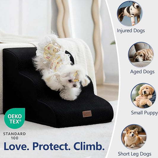 gogobunny Ramp Cat Dog Stairs for Beds, Cat Slope Stairs with Durable Waterproof Fabric Cover, Pet Steps for Old Large Dogs Climbing (Black, 5-Step (33" D x 15.7" W x 22.6" H), 5.0)