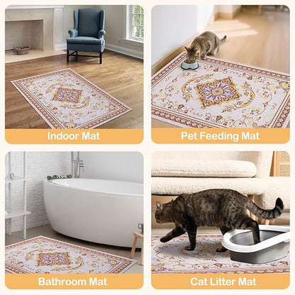 Glittme Cat Litter Mat with Non-Slip Bottom Litter Box Mat 47"X35" Litter Trapping Mat Easy to Clean Washable Cat Food Mat for Kitty,XXL