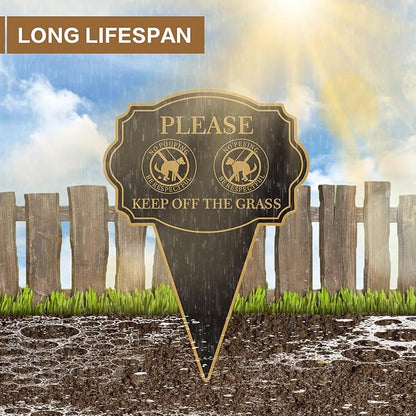 Double Sided Yard Sign, Please Be Respectful Keep Off the Grass, 14"x10" No Pooping or Peeing Dog Lawn Stake, Easy Mount for Outdoor Use(1PACK-Keep Off The Grass)