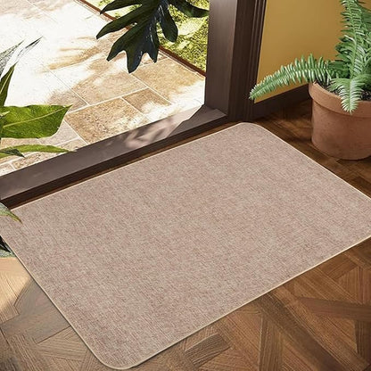 Indoor Door Mat, 1/10 in Ultra Thin Door Mat, Non-Slip Natural Rubber Backing Inside Doormat, Washable, Low-Profile Entrayway Mats, Durable Dirt Trapper for Various Entrance, 29''X17'' Khaki