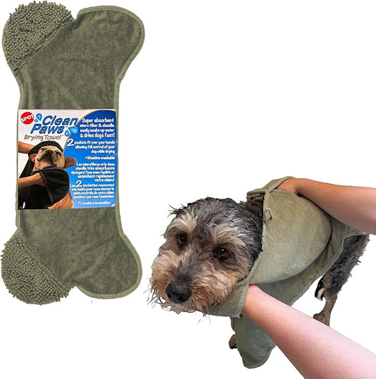 SPOT Clean Paws Chenille Microfiber Dog Towel, Super Absorbent with Corner Hand Pockets, Dries Wet Paws & Body Fast, Machine Washable, 30 x 16 in, Assorted Colors