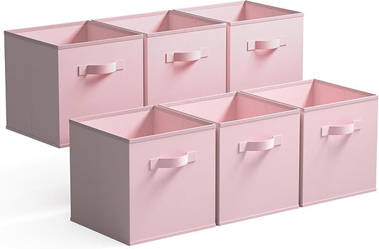 GRANNY SAYS Cube Storage Bins, 11 Inch 6 Pack Storage Cube Organizer, Foladble Fabric Storage Boxes with Handle, Decorative Clothing Storage Baskets for Shelves, Closet, Pink