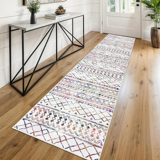 KUTA Moroccan Washable Hallway Runner Rug, 2x8 Non-Slip Vintage Multi-Color Boho Kitchen Rugs Ultra Soft Distressed Geometric Floor Carpet Runners for Bedroom Laundry Living Room