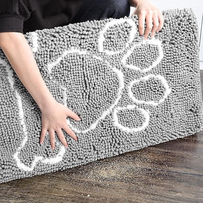 AROGAN Doormat Dog Chenille Doormats Indoor Entrance Grey, Pet Door Mats Washable for Mud Entry Busy Area Dogs Muddy Pawprints 36x24 Inch