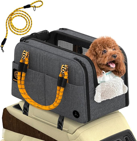 PAWZIDEA Center Console Dog Car Seat, Enclosed Small Dog Armrest Booster Carseat, Secure Straps &Anti Slip, Portable TSA Approved Puppy Pet Carrier Soft-Sided, Removable Pillow Storage Pocket, up 12lb