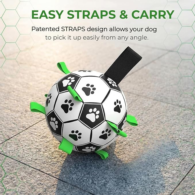 Dog Toys, World Cup Soccer Ball with Straps, Interactive Lightweight Dog Toys for Outdoor Play, Tug of War, Puppy Birthday Gifts, Water Toy - Ideal Pet Gift for Large Dogs (8 Inch)