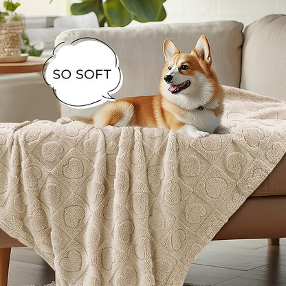 Luciphia Small Dog Blanket Washable Pet Bed Cover Soft Fluffy Puppy Blanket with Premium Fleece 300GSM Cozy Calming Cat Blankets for Indoor Cats Beige 30x20 inch