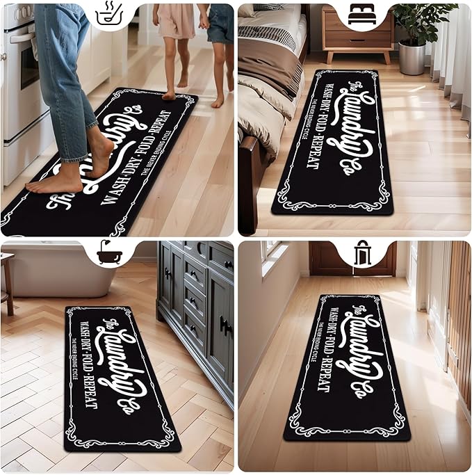 Pauwer Laundry Room Rug Runner 20"x60" Waterproof Rubber Laundry Mat Non Slip Kitchen Mats for Floor Washable Floor Mat Runner Rug for Farmhouse Mudroom Washroom Bathroom Decor