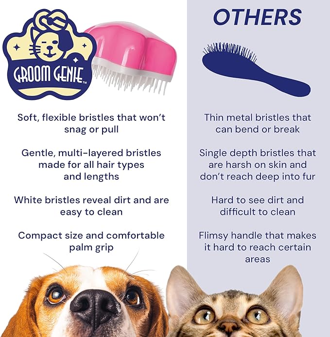 Small 4" Dog Pet Hair Massaging Brush Grooming Tool for Cats Dogs Long or Short Hair Raspberry Pink
