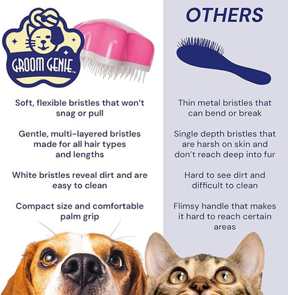 Small 4" Dog Pet Hair Massaging Brush Grooming Tool for Cats Dogs Long or Short Hair Raspberry Pink