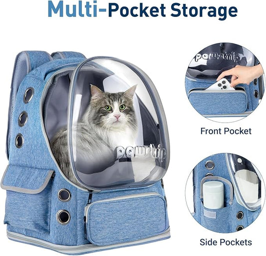 Pawstrip Cat Backpack Carrier with Large Space Bubble Window, Airline Approved Breathable Pet Carrier for Small Dogs Cats up to 15lbs, Foldable for Travel Hiking & Outdoor Use