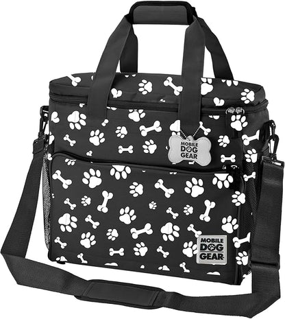 Week Away Dog Travel Bag (15"x7"x14", Paw Print) - Includes 2 Pet Food Storage Containers + 2 Collapsible Dog Water Bowls - Airline Approved Travel Accessories, Great for Weekend Trips