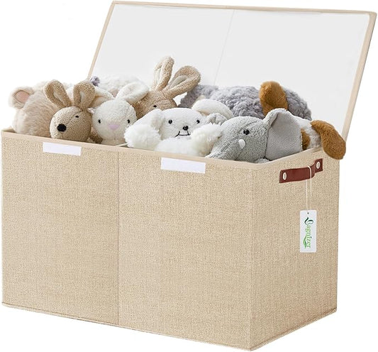 Large Toy Storage Box with Lids, Collapsible Sturdy Baby Storage Organizer Chest Bin Basket for Kids, Boys, Girls, Playroom, Nursery, Bedroom, Closet 25"x13"x16" (Khaki)