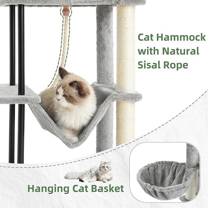 Gitelsnour Cat Tree, Cat Tower for Indoor Cats, 43.3 inch Cat Tree Tower with Sturdy Steel Tube, Cat Hammock, Cat Condo for Small Cats and Kittens, Cat Scratching Post, Light Gray GCT004SW