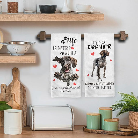Funny German Shorthaired Pointer Kitchen Towels Set of 2, Dog Hand Towels for Bathroom Kitchen Decor, German Shorthaired Pointer Gifts, Gift forDog Moms Lovers Dishcloths Dish Towel 16X24 Inches