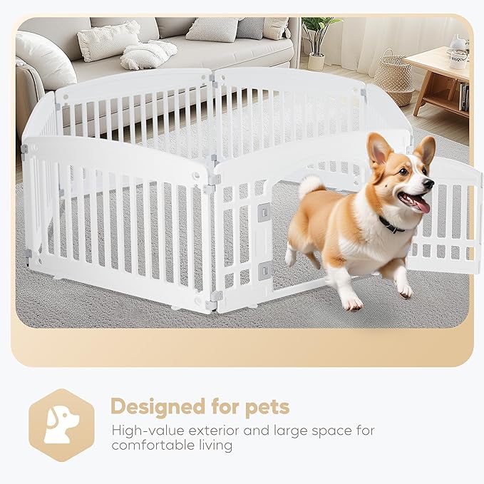 Simple Deluxe 24" 6-Panel Dog Playpen, Durable Pet Playpen with Secure Locking Door for Puppies & Small/Medium Dogs, Portable & Foldable Pet Fence, White