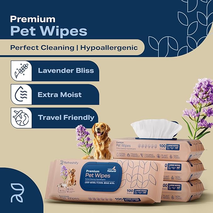 Dog Wipes for Paws and Butt - Plant Based Lavender Scented (Pack of 400) - Pet Wipes for Dogs and Cats - Deodorizing Non Toxic Dog Wipes, +12 Additional Travel Wipes