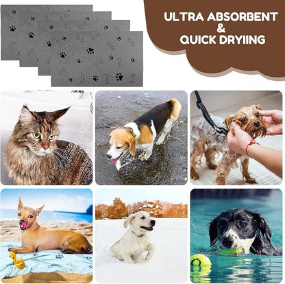 Chumia 4 Pcs Dog Towels for Drying Dog Puppy Bulk Microfiber Absorbent Paw Towel Pet Bathing Supplies Quick Drying for Medium Cats Pets Shower(55 x 28 Inch,Gray)
