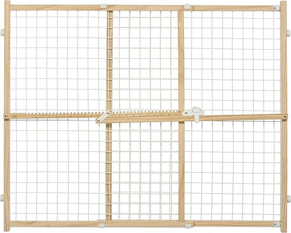MidWest Homes for Pets Wire Mesh Pet Safety Gate, Dog Gate Expands From 29 - 50 Inches Wide, 32 Inches Tall, Wood, Powder Coated Wire