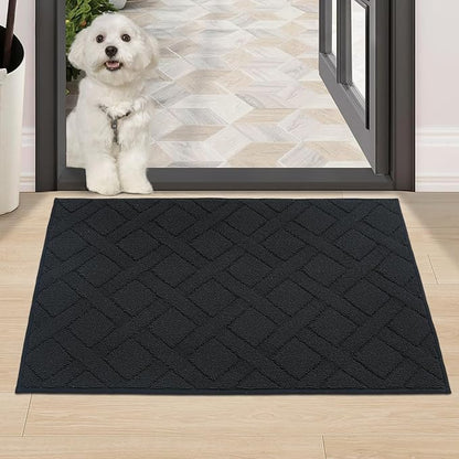 COSY HOMEER Door Mat Indoor Entrance, Non-Slip Absorbent Doormat for Front Door, Low-Profile Entryway Mat for Dirty Paws, Washable Dirt Trapper Mats (24"x36", Black)