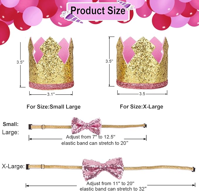 ADOGGYGO Dog Birthday Party Supplies, Pink Plaid Birthday Girl Dog Bandana, Golden Pet Party Hat with Numbers, Bowtie for Medium Large Pets (Large)