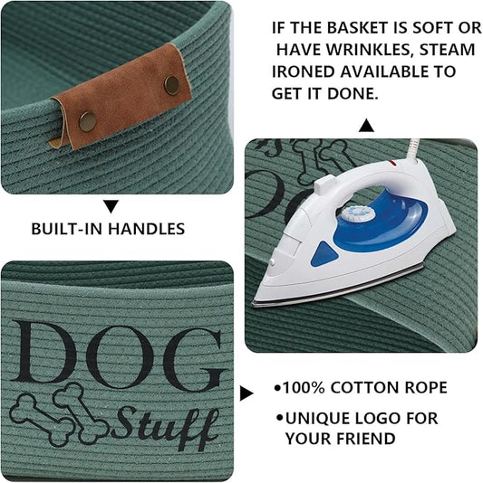 Geyecete Square Dog toy basket storage Cotton Rope Storage Basket Pet/Pet Toy And Accessory Storage Bin Doy Toy Box-Green