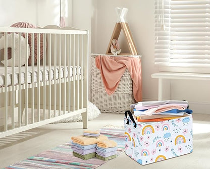 Rec Rainbow Print Box Hamper Storage Basket Collapsible Organizer Bin Gift Shelf Baskets for Home and Kitchen Storage