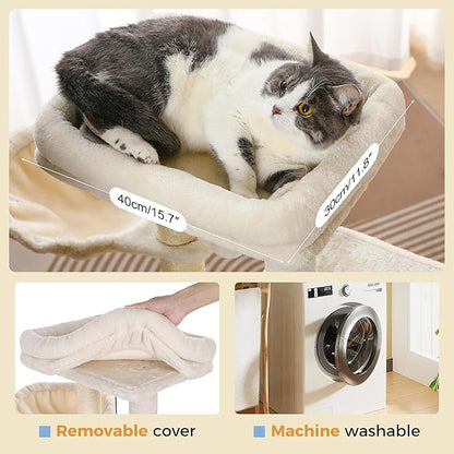 Small Cat Tree Beige Cat Tower with 32 Inches Scratching Post with Cats Condo House, Cozy Hammock and Removable Top Bed and Dangling Ball for Indoor Cats-34” Beige