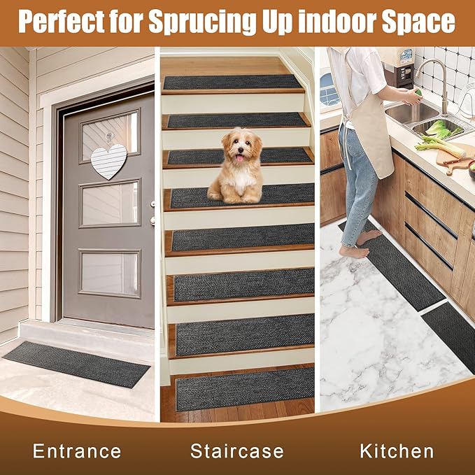 Stair Treads for Wooden Steps Indoor,8" X 30" (15 in Pack) Carpet Stair Treads for Wood Stairs, Machine Washable Stair Runners for Kids Elders and Pets,Black & Snow Spots
