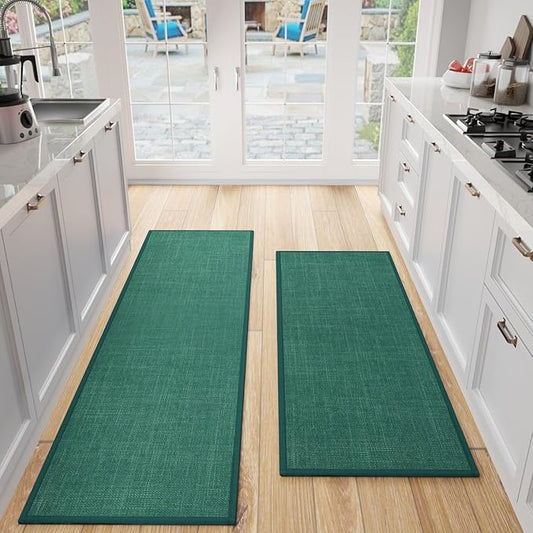Kitchen Mat Set of 2 PCS, Christmas Cushioned Non Slip Rugs for Kitchen Floor, Absorbent Runner Comfort Standing Mats Washable for Kitchen, Office, Home (Green, 17.3"x47"+17.3"x71")