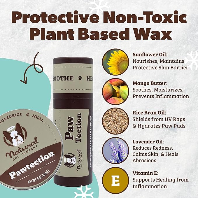 Natural Dog Company PawTection Dog Paw Balm, 4 Pack, Protects Paws from Hot Surfaces, Sand, Salt, & Snow, Organic, All Natural Ingredients (0.15 oz Travel Stick) X 4
