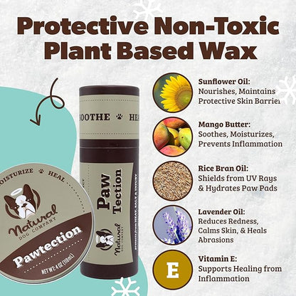 Natural Dog Company PawTection Dog Paw Balm, 4 Pack, Protects Paws from Hot Surfaces, Sand, Salt, & Snow, Organic, All Natural Ingredients (0.15 oz Travel Stick) X 4