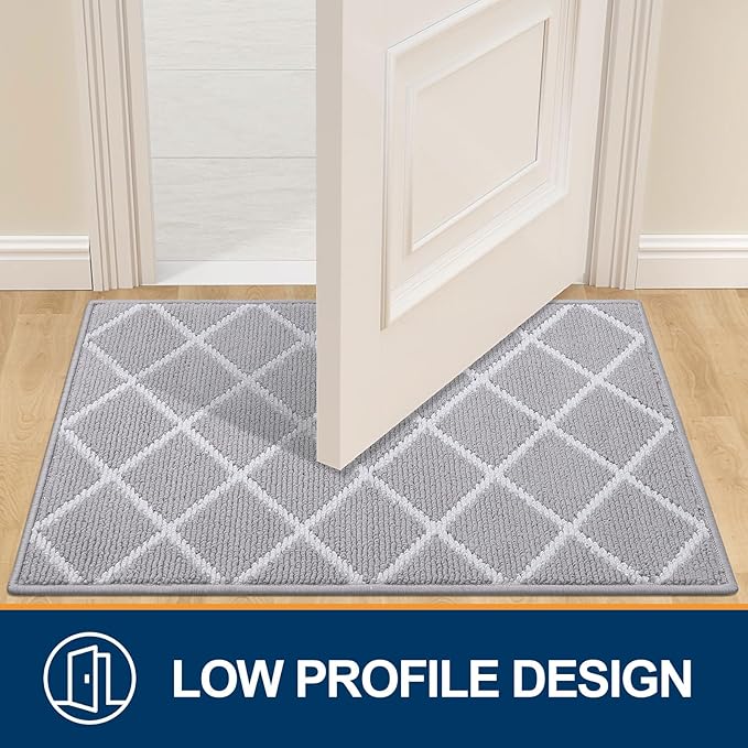 Finchitty Indoor Door Mat, Dirt Resistant and Absorbent, Low-Profile, Non-Slip, Washable Inside Floor Mats for Front Door, Back, and Entrance, 32" x 20", Light Grey