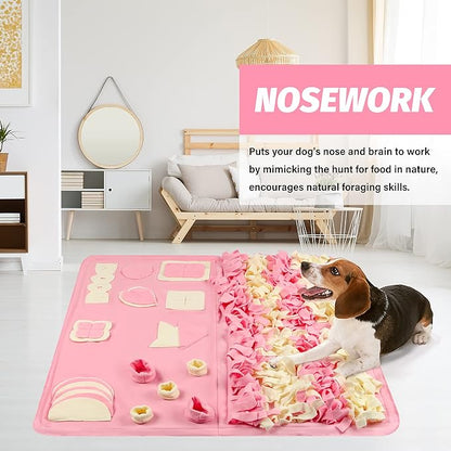 Snuffle Mat for Small Large Dogs (39.4" x 39.4") - Nosework Feeding, Easy to Fill, Machine Washable Training Mat, Pet Activity/Toy/Play, Great for Stress Release - L & Pink