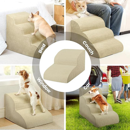 Dog Stairs for Small Dogs, High Density Foam Dog Steps, Extra Wide Non-Slip Pet Ramp for High Beds Or Couch, Soft Doggie Ladder for Dogs Injured, Older Pets, Small Cats