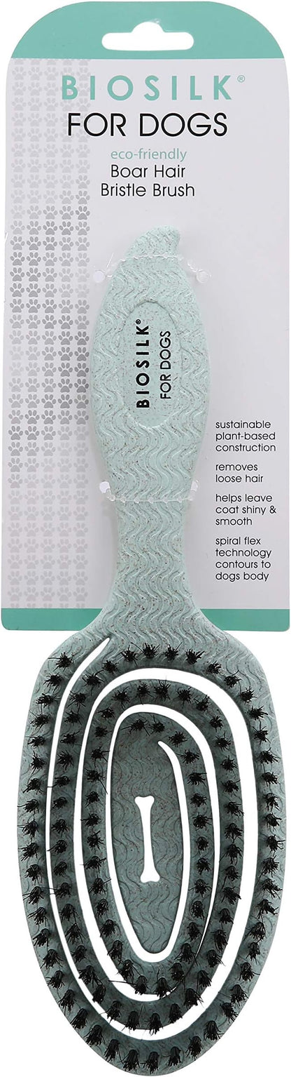 BioSilk for Dogs Eco-Friendly Boar Hair Bristle Brush in Mint Green | Easy to Hold Ergonomic Handle Dog Brush for Shedding | Best Pet Brush for Dog Grooming