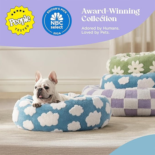 LE SURE Shown on TV Cat Beds for Indoor Cats - Round Donut Small Dog Bed Calming Gift for Pets, Cute Modern Home Decor Beds with Jacquard Shaggy Plush & Anti Slip Bottom, 20 Inch, Purple