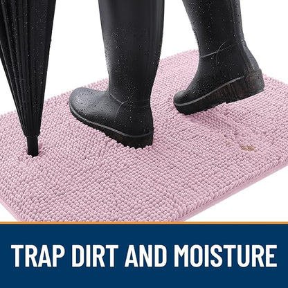 OLANLY Dog Door Mat for Muddy Paws 40x24, Absorbs Moisture and Dirt, Absorbent Non-Slip Washable Doormat, Quick Dry Chenille Mud Mat for Dogs, Entry Indoor Entryway Carpet for Inside Floor, Dusty Rose