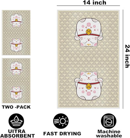 2 Pcs Cute Cat Kitchen Towels 14x24 Inch, Adorable Cats Waffle Hand Towels for Kitchen Home Farmhouse, Cat Lover Gifts for Cleaning Drying Wiping Tasks Dish Cloth Tea Towel Housewarming Gifts