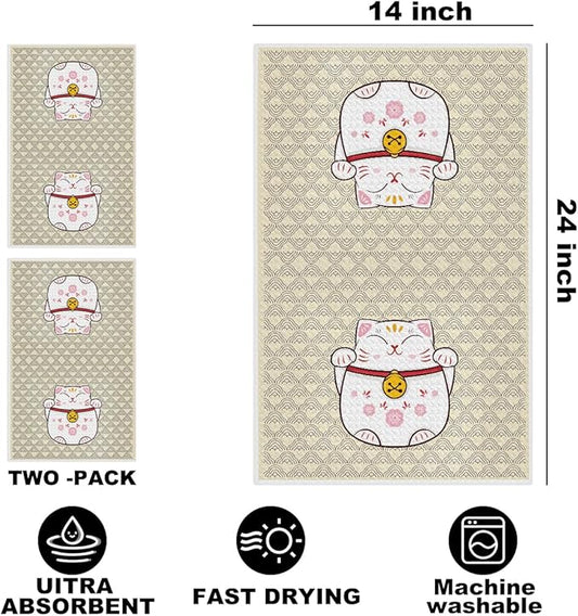 2 Pcs Cute Cat Kitchen Towels 14x24 Inch, Adorable Cats Waffle Hand Towels for Kitchen Home Farmhouse, Cat Lover Gifts for Cleaning Drying Wiping Tasks Dish Cloth Tea Towel Housewarming Gifts