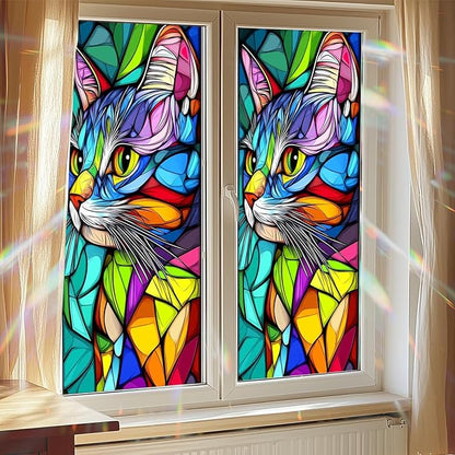 Stained Glass Window Film 17.7 x 39.3 Inch Colorful Cat Window Privacy Film Stained Decals Static Cling Sun Blocking Decor for Home Office Windows Doors Glass Partitions 17.7x39.3 inch